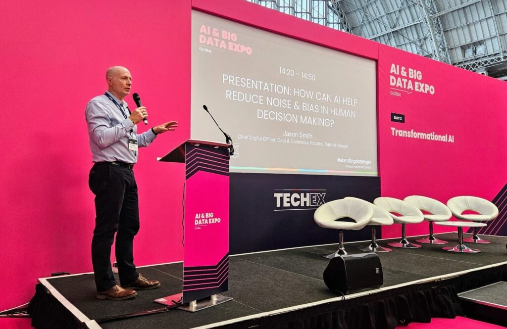 Speaker Jason Smith, Chief Digital Officer of Publicis Groupe, sharing AI’s impact on decision-making in marketing at the AI & Big Data Expo