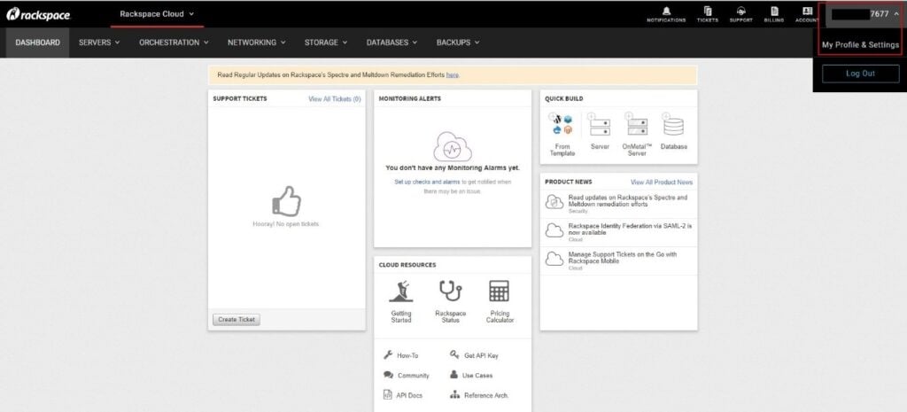 cloud infrastructure management screenshot