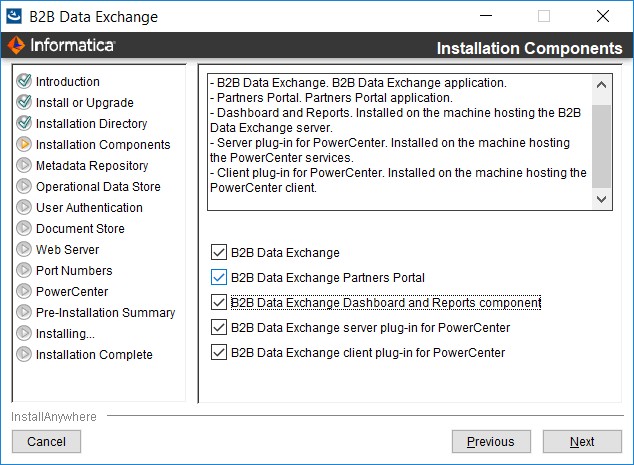 A photo focused on the installation components of Informatica B2B Data Exchange.