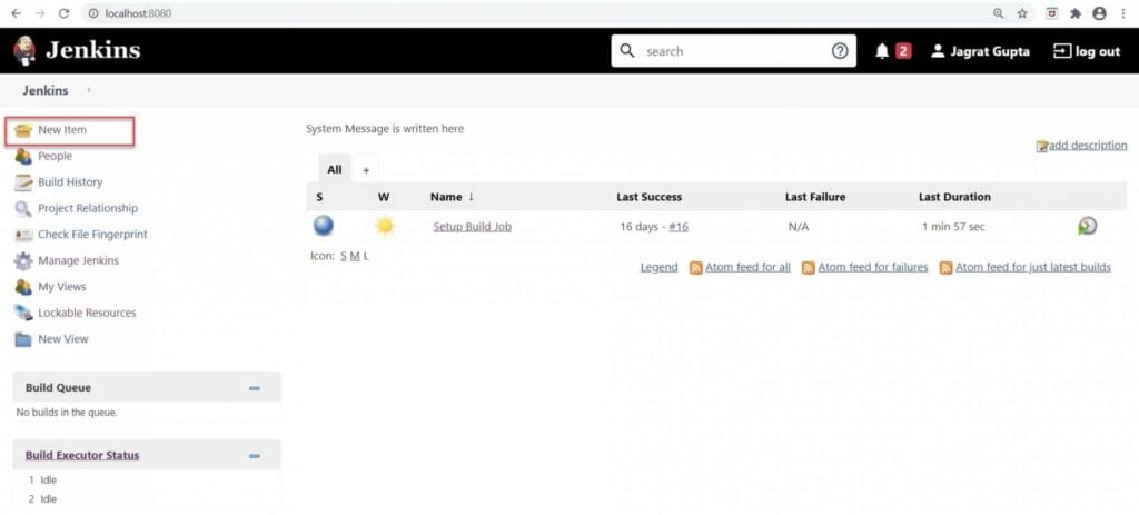 Jenkins review screenshot showing setting up build job