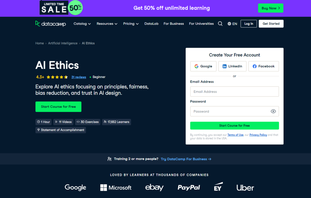 AI Ethics course landing page