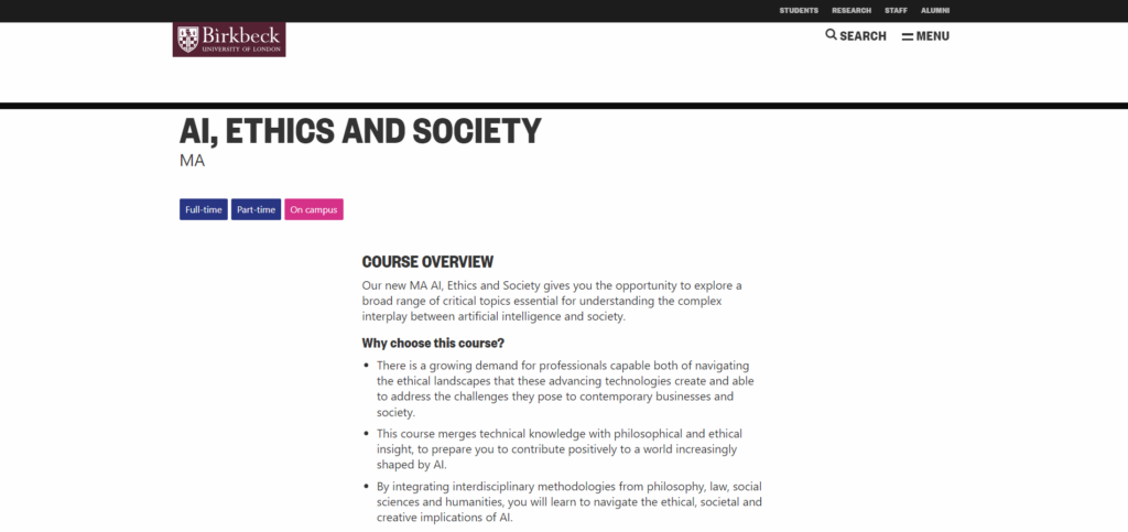 AI, Ethics and Society course landing page