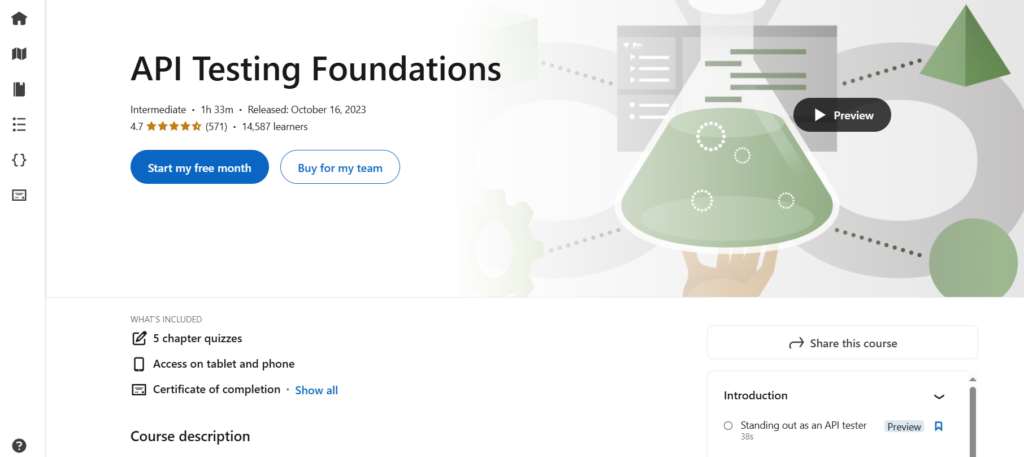 Screenshot of the API Testing Foundations course page