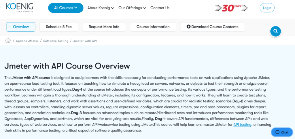 Screenshot of the Jmeter with API Course overview page