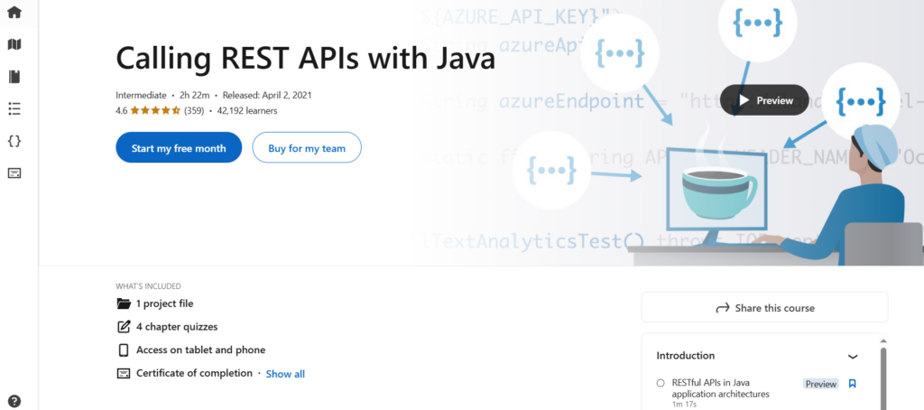 Calling REST APIs with Java course web page screenshot