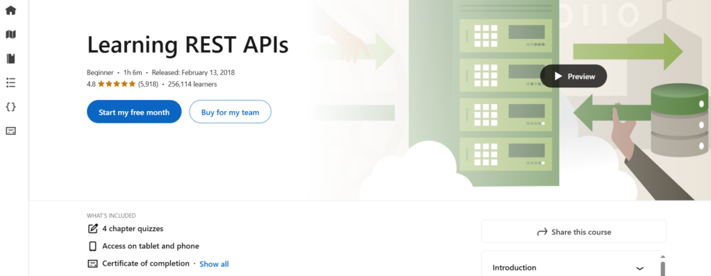 Screenshot of the Learning REST APIs course landing page
