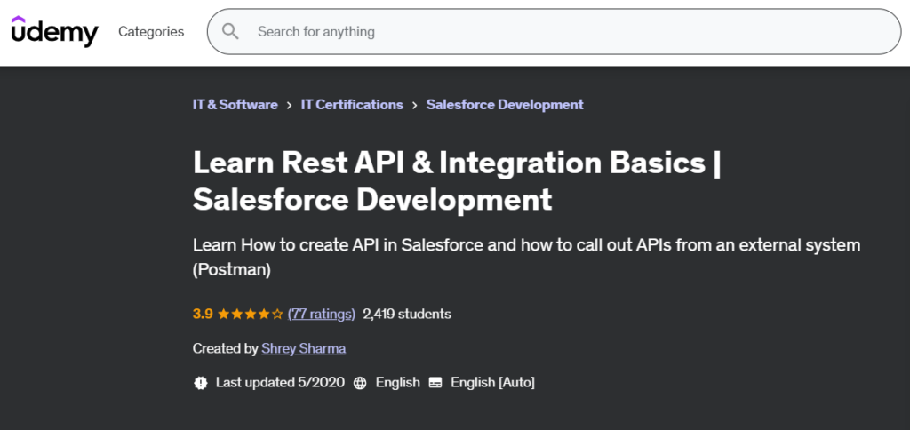 Learn Rest API & Integration Basics | Salesforce Development course page screenshot