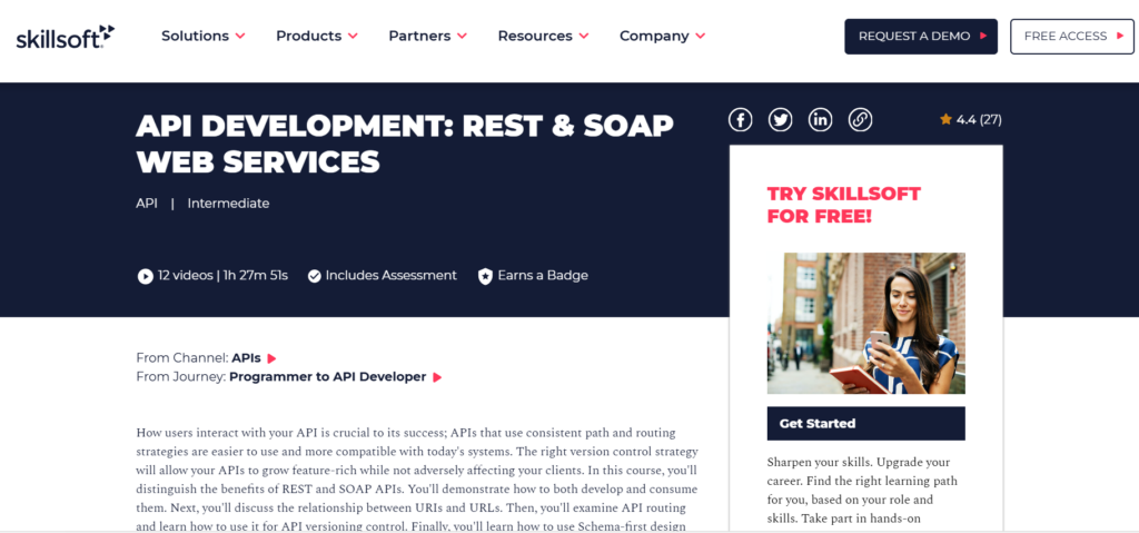 Screenshot of the API Development: REST & SOAP Web Services course website page