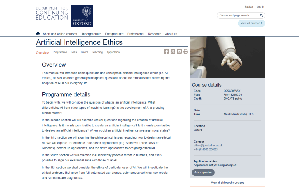 Artificial Intelligence Ethics course landing page