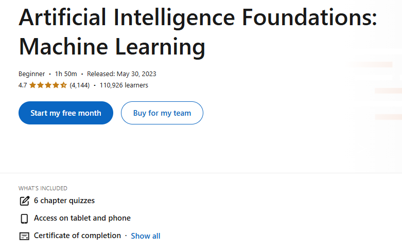The Artificial Intelligence Foundations: Machine Learning course enrollment page