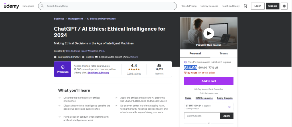 ChatGPT / AI Ethics: Ethical Intelligence for 2024 course landing page