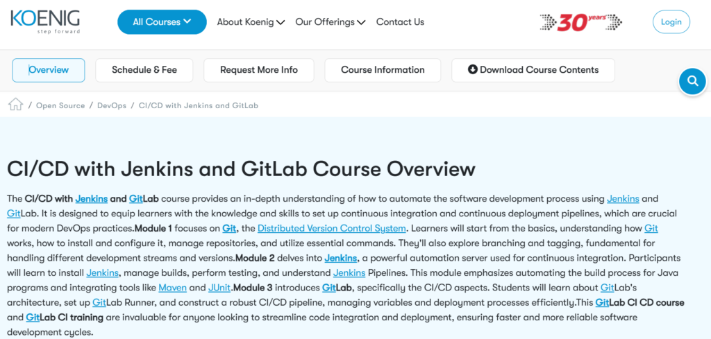 Screenshot of the CI/CD with Jenkins and GitLab Course overview