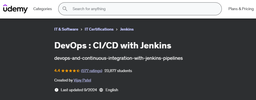 Screenshot of the DevOps: CI/CD with Jenkins course page