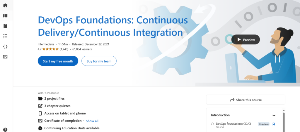 The DevOps Foundations: Continuous Delivery/Continuous Integration course screenshot