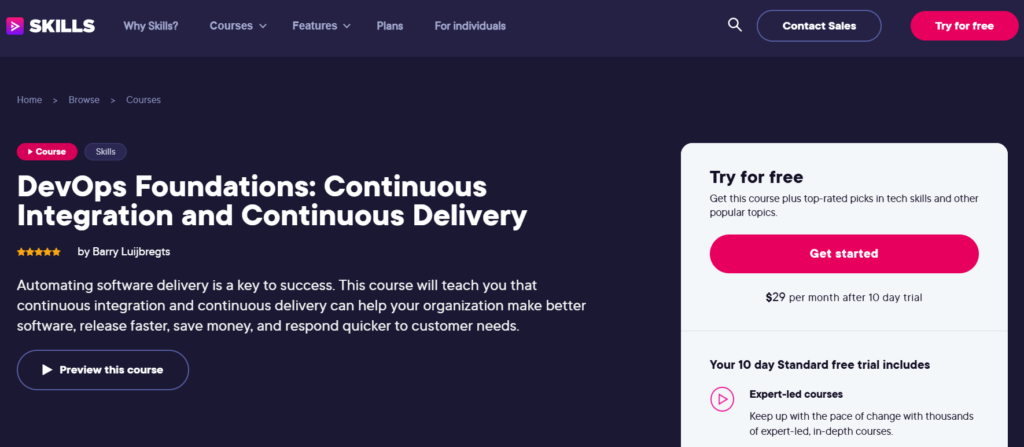 The DevOps Foundations: Continuous Integration and Continuous Delivery course screenshot