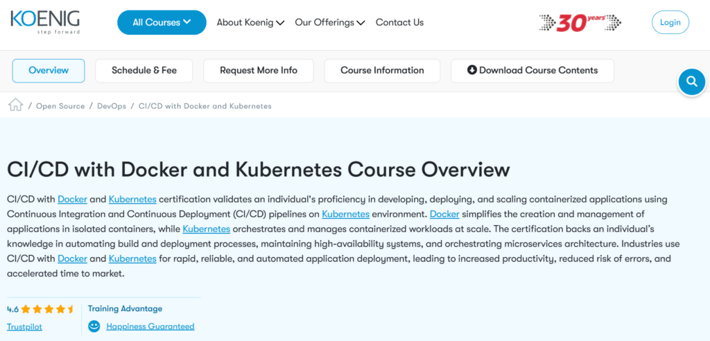 Screenshot of the CI/CD with Docker and Kubernetes Course website