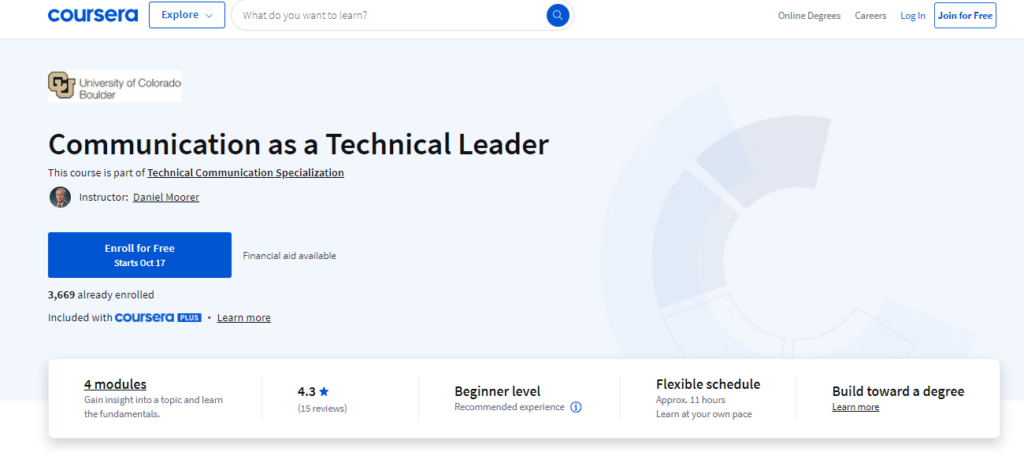 Communication as a Technical Leader, a technology leadership course