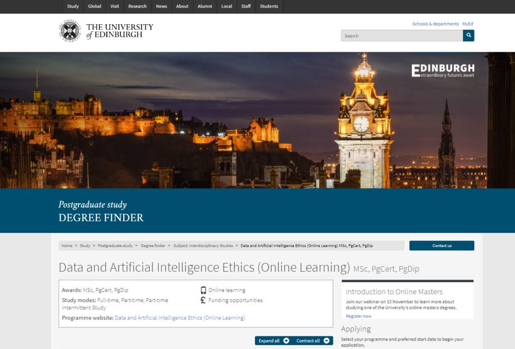 Data and Artificial Intelligence Ethics course landing page