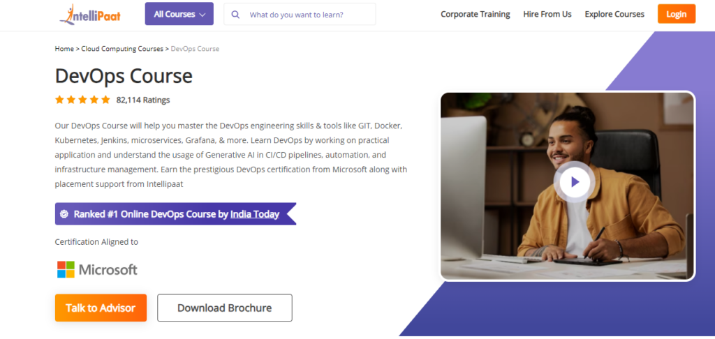 A screenshot of the landing page for the DevOps Course