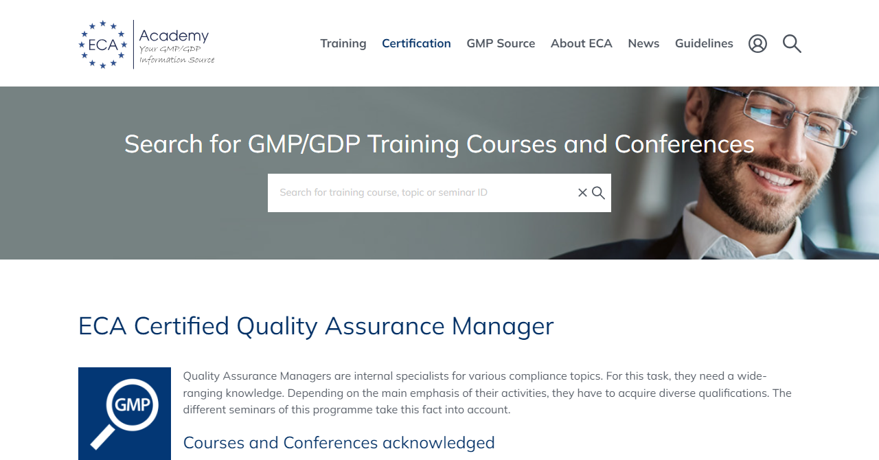 ECA Certified Quality Assurance Manager course page screenshot