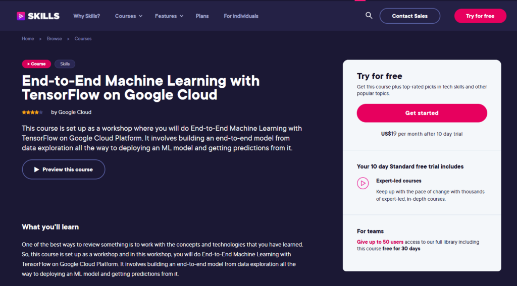 The End-to-End Machine Learning with TensorFlow on GCP course page