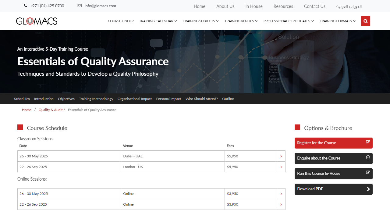 Screenshot of the landing page for Essentials of Quality Assurance