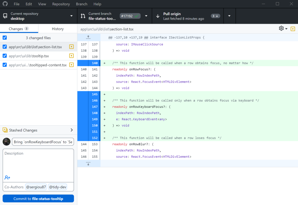GitHub review screenshot showing collaboration from desktop