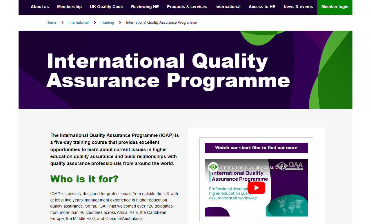 International Quality Assurance Programme website screenshot