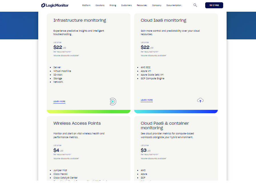 logicmonitor pricing screenshot