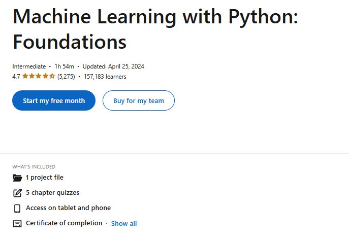 The Machine Learning with Python Foundations course enrollment page