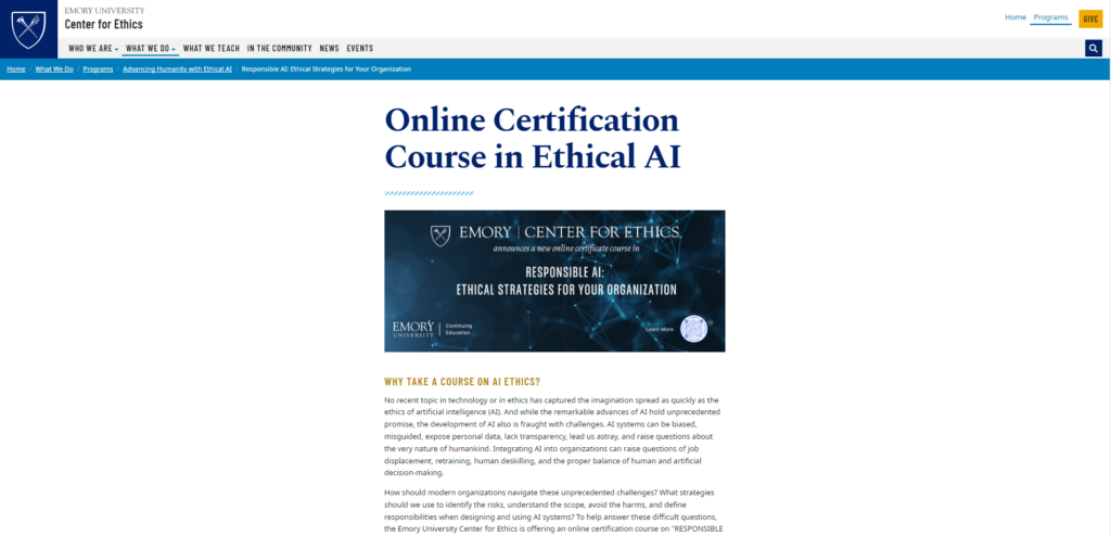Online Certification Course in Ethical AI landing page