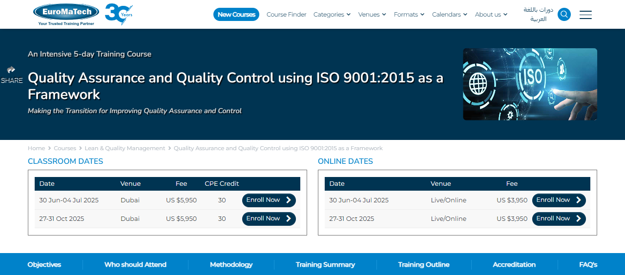 Quality Assurance and Quality Control using ISO 9001 web page screenshot