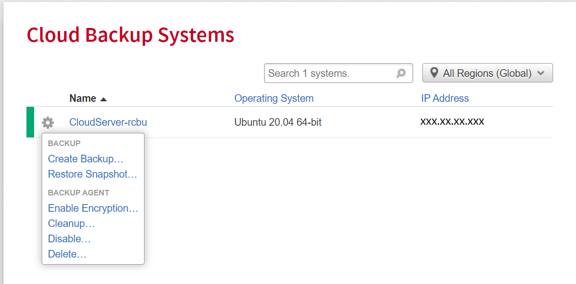 rackspace backup and disaster recovery screenshot