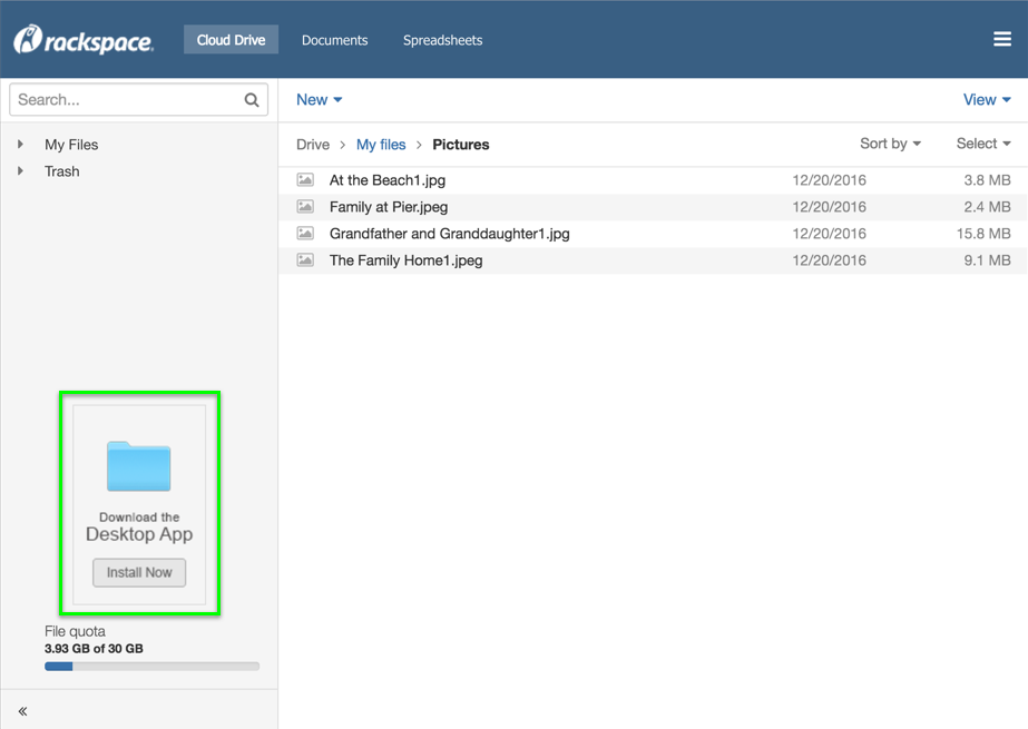 rackspace user interface screenshot