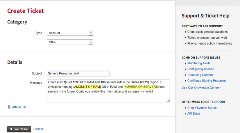 rackspace customer support screenshot