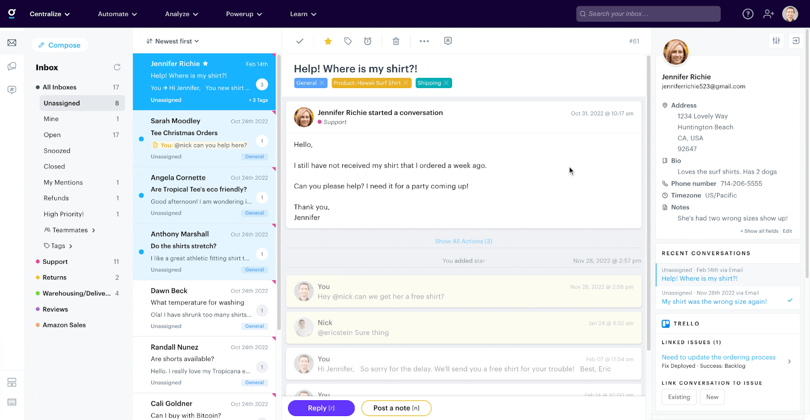 screenshot of groove customer support with an intuitive, collaborative inbox system