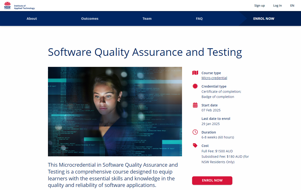 Software Quality Assurance and Testing course landing page