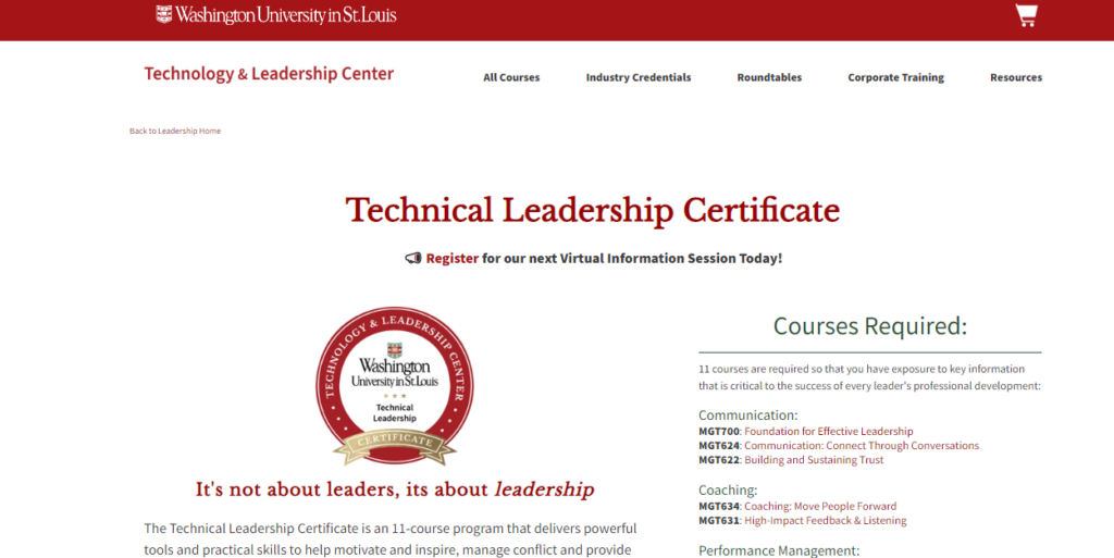 Technical Leadership Certificate landing page