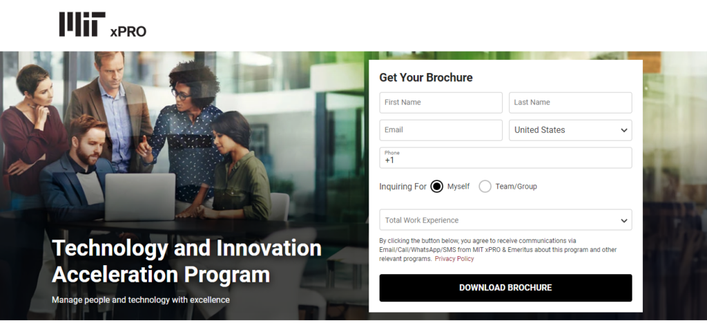 A screenshot of the landing page for the Technology and Innovation Acceleration Program