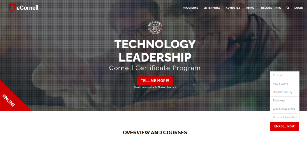 Technology leadership certificate program, a technology leadership course