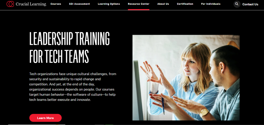 A screenshot of Technology Leadership Training landing page