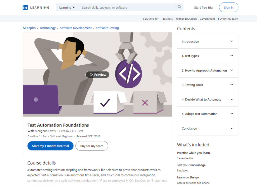 Test Automation Foundations course landing page
