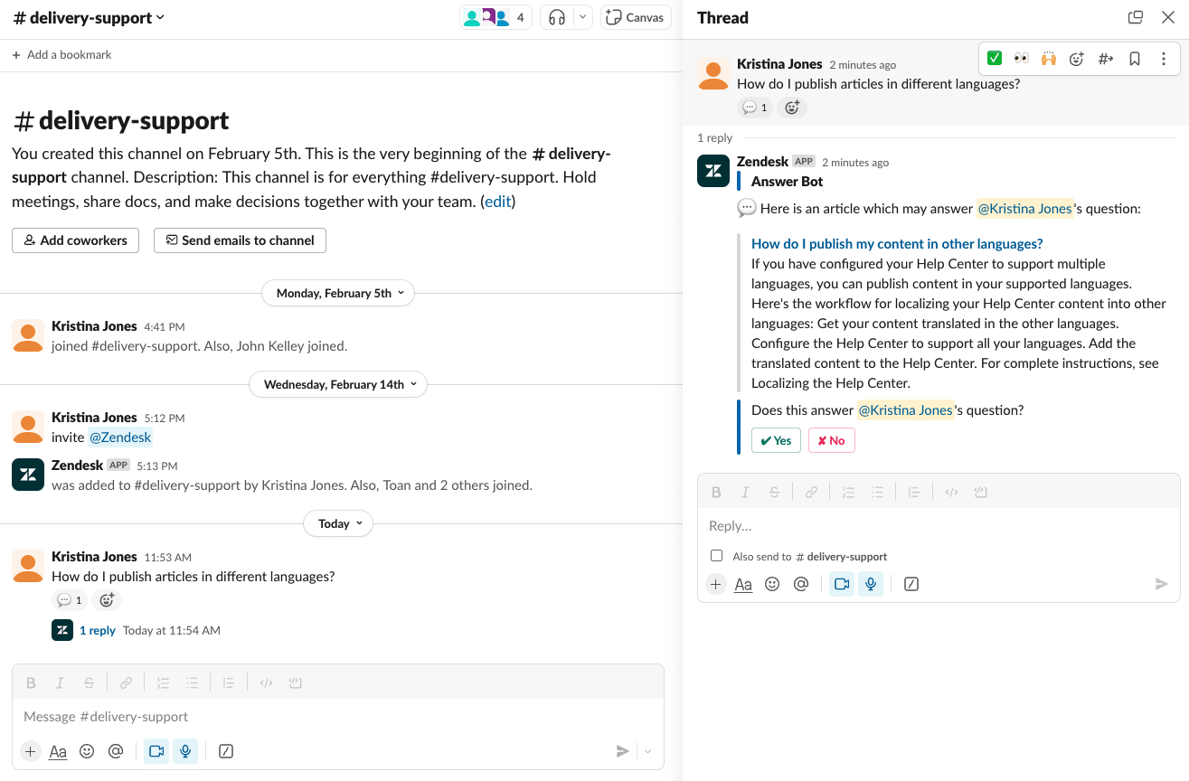 Zendesk&#8217;s answer screenshot